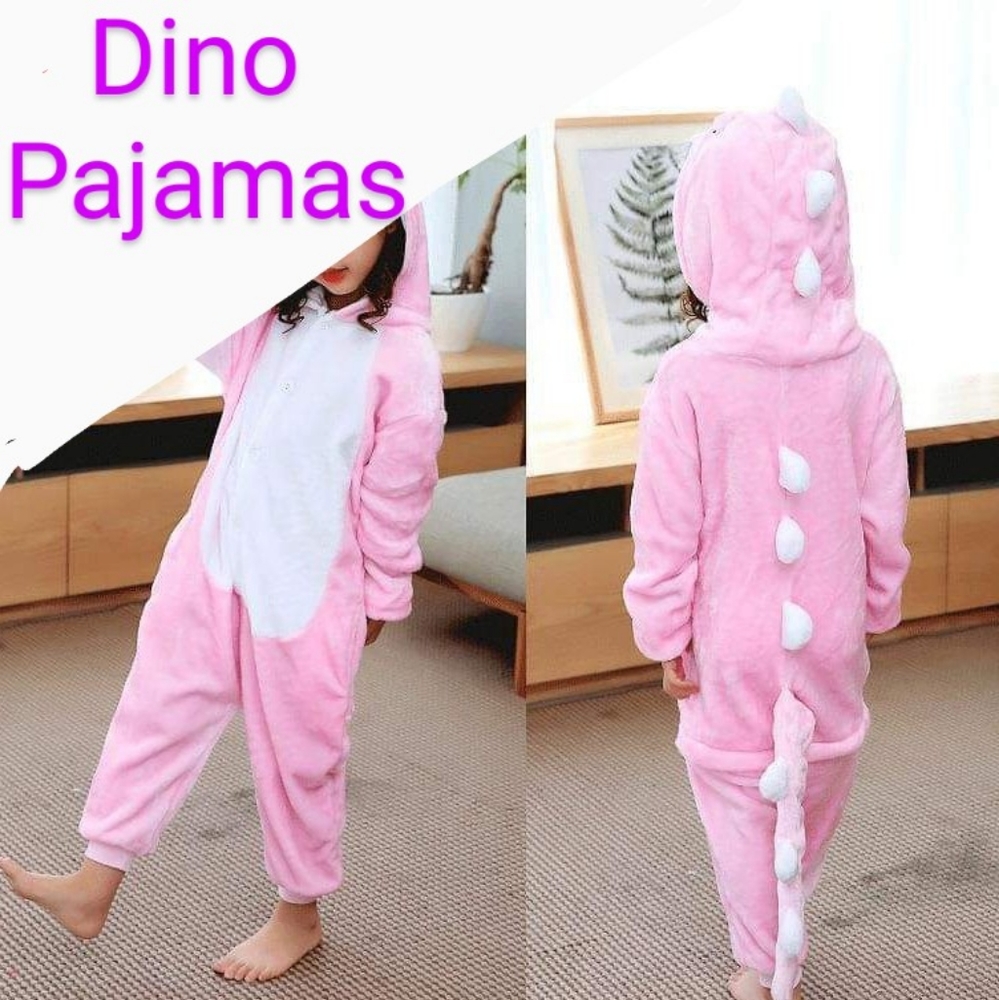 Pink Dinosaur Pajamas Costume Dino Hoodie Pockets Butt Zipper Soft